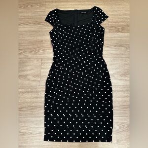 WHBM polka dot knee-length dress with inner slimming panels, size 34 (approx XS)